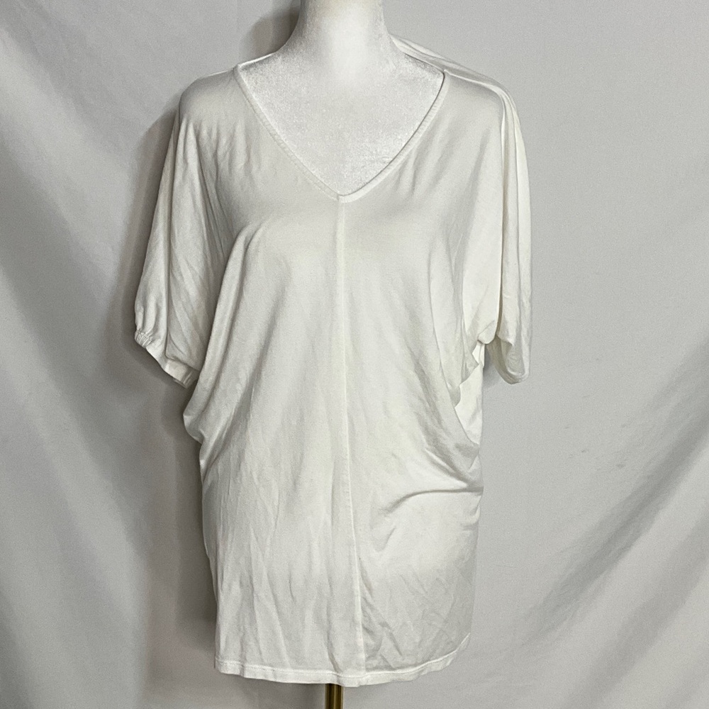 Garnet Hill Soft White V-Neck Tee Blousy Sleeves